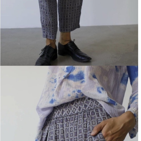 Raquel Allegra Easy Pants Trousers Sz 2 Blue Foulard High Rise Elastic Waistband - Picture 4 of 13